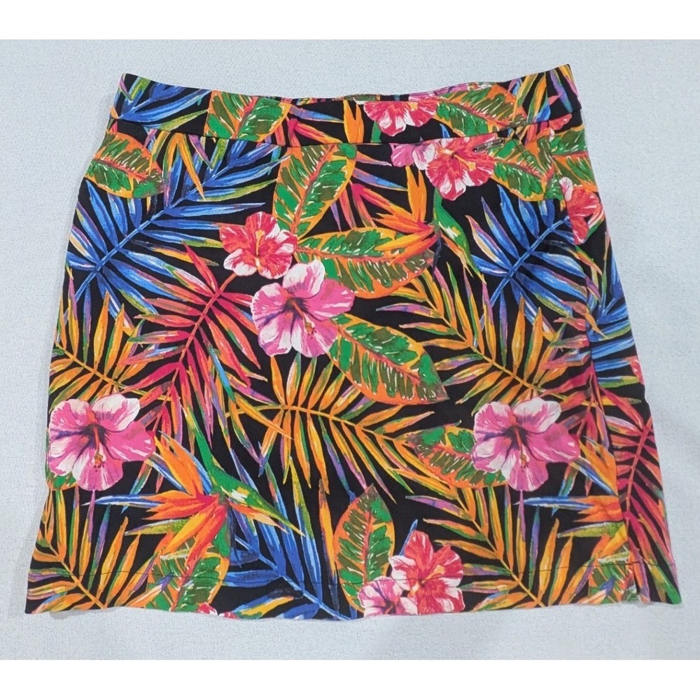 Rafaella Skort Women Large Multi Tropical Floral Hibiscus Pockets Excellent